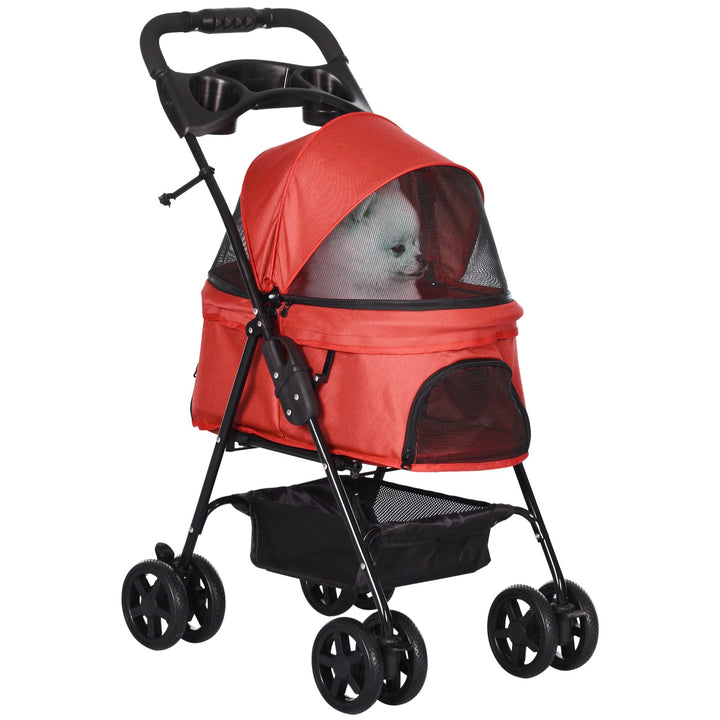 Hundewagen Pet Stroller Für Kleine Hunde Haustierwagen Klappbar Oxford Rot