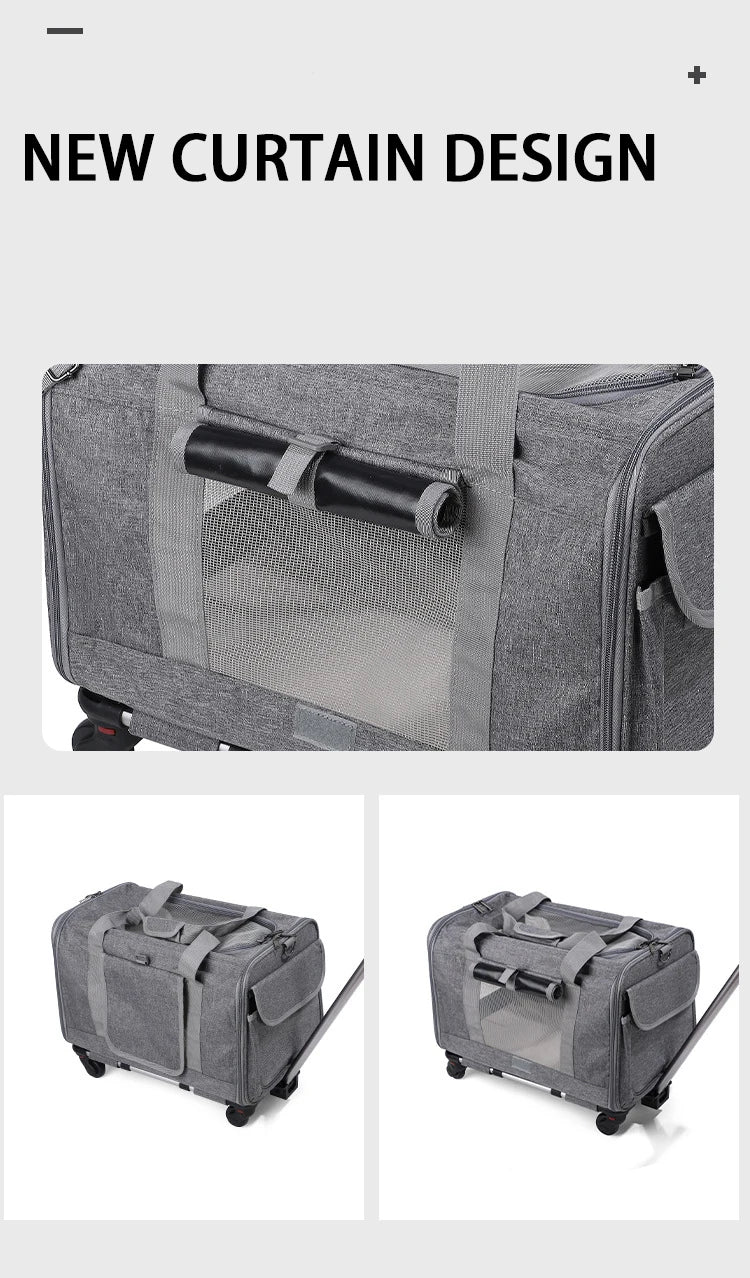 Pet Carrier with Wheels for Dogs Up To 15lbs & Cat  Airline Approved Dog Carrier Rolling Pet Carrier Foldable Pet Stroller