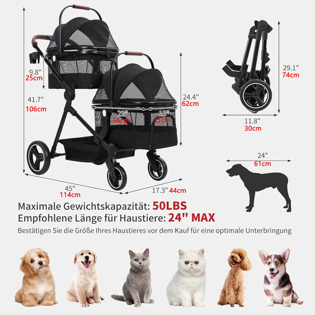 Doppelstock Hunde Buggy faltbar