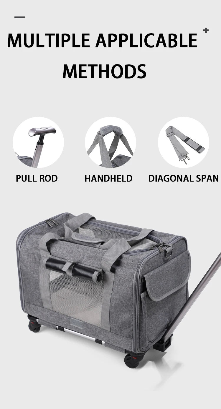 Pet Carrier with Wheels for Dogs Up To 15lbs & Cat  Airline Approved Dog Carrier Rolling Pet Carrier Foldable Pet Stroller