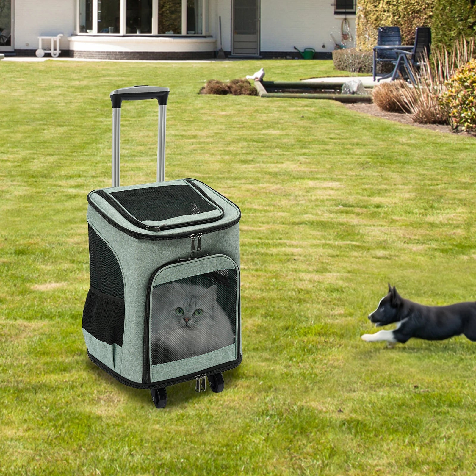 Pet Backpack Fold-Flat Storage Pet Rolling Carrier Tear-Resistant Folding Pet Carrier with Wheels for Travel/Hiking/Walking