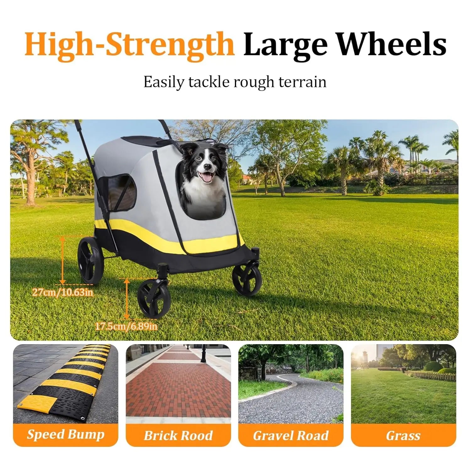 Foldable Dog Buggy Large Dogs: Foldable Dog Trolley up to 42 kg Dog Trolley with Rain Cover, Seat Belt, 4 Wheels & 3 Me