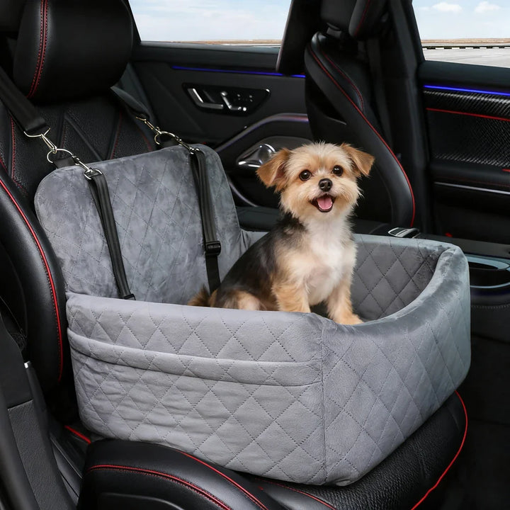 Portable warm dog car seat with washable cushion and safety belt for small to medium dogs