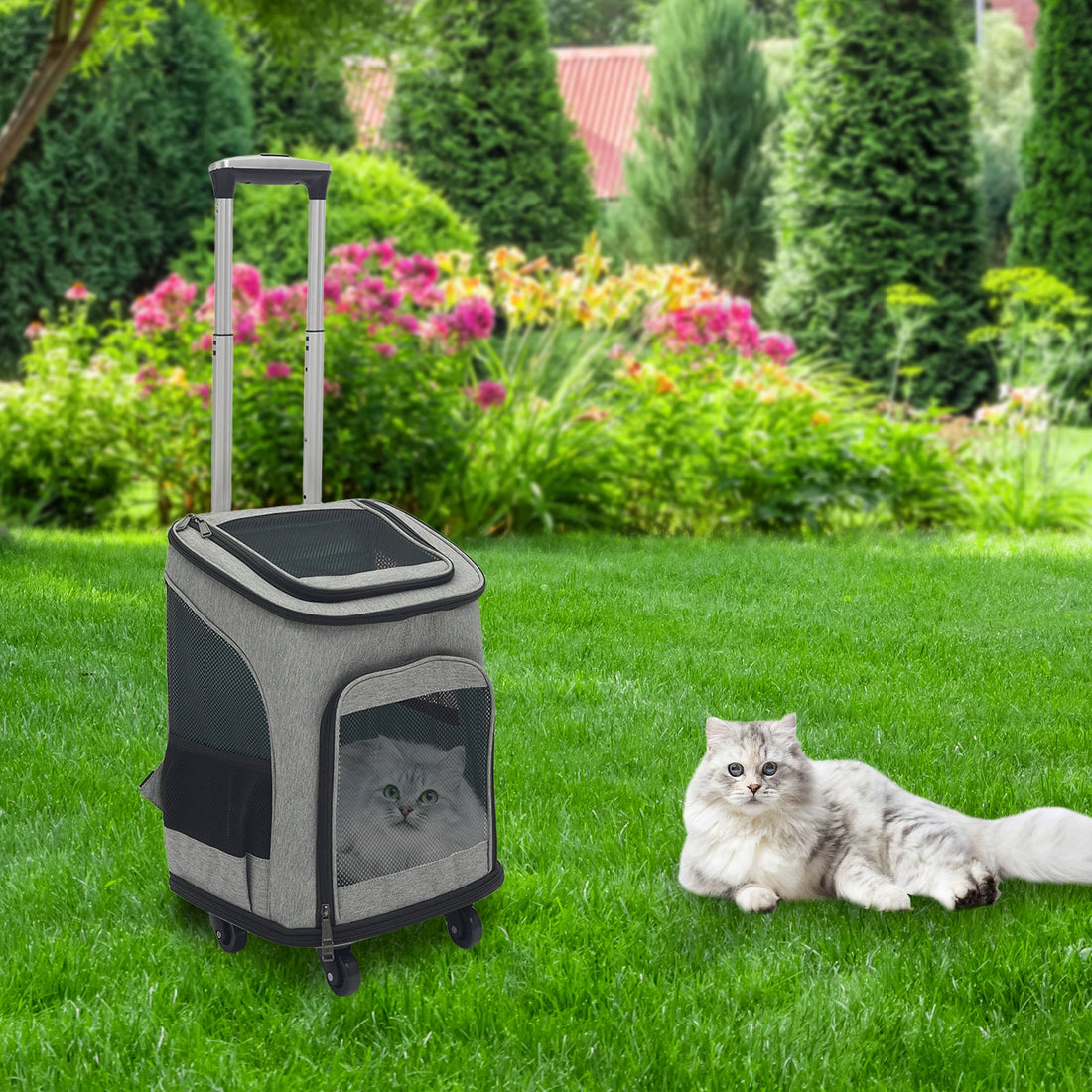 Pet Backpack Fold-Flat Storage Pet Rolling Carrier Tear-Resistant Folding Pet Carrier with Wheels for Travel/Hiking/Walking