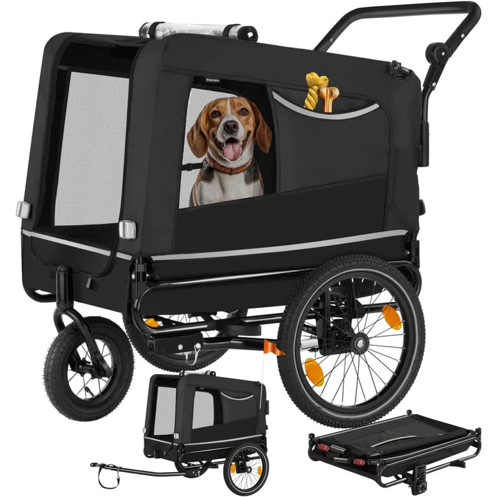 Multifunctional bicycle trailer dog trolley with breathable mesh, foldable design, and load capacity up to 40 kg