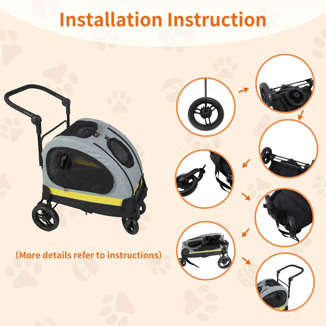 2 in 1 Portable Pet Travel Stroller with Detachable Handle Convertible Car Seat Pushchair for Small Dogs And Cats