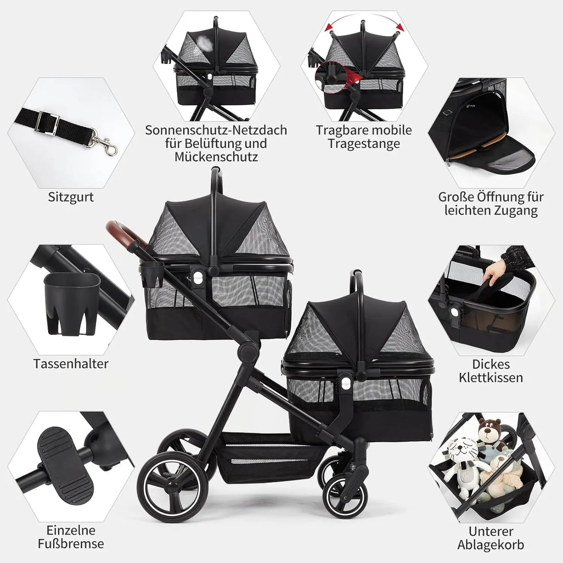 Doppelstock Hunde Buggy faltbar