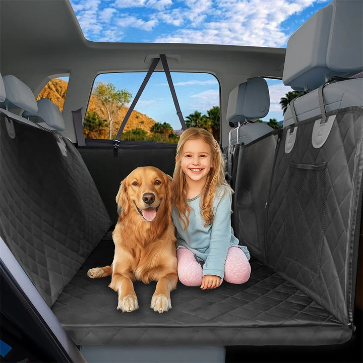 Waterproof dog car seat cover with backseat extender and scratch-proof plaid nylon design for pet travel