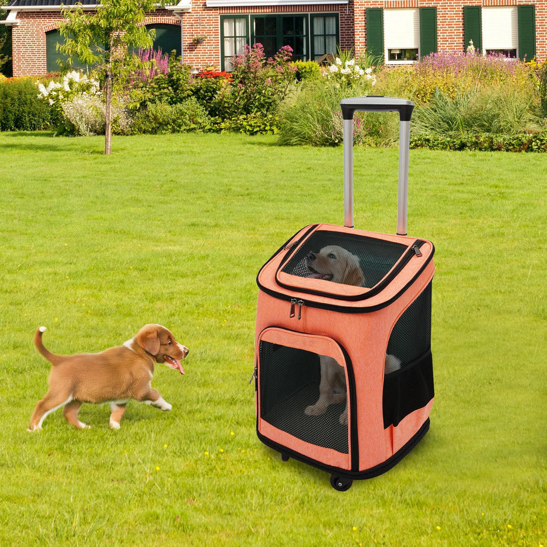 Pet Backpack Fold-Flat Storage Pet Rolling Carrier Tear-Resistant Folding Pet Carrier with Wheels for Travel/Hiking/Walking