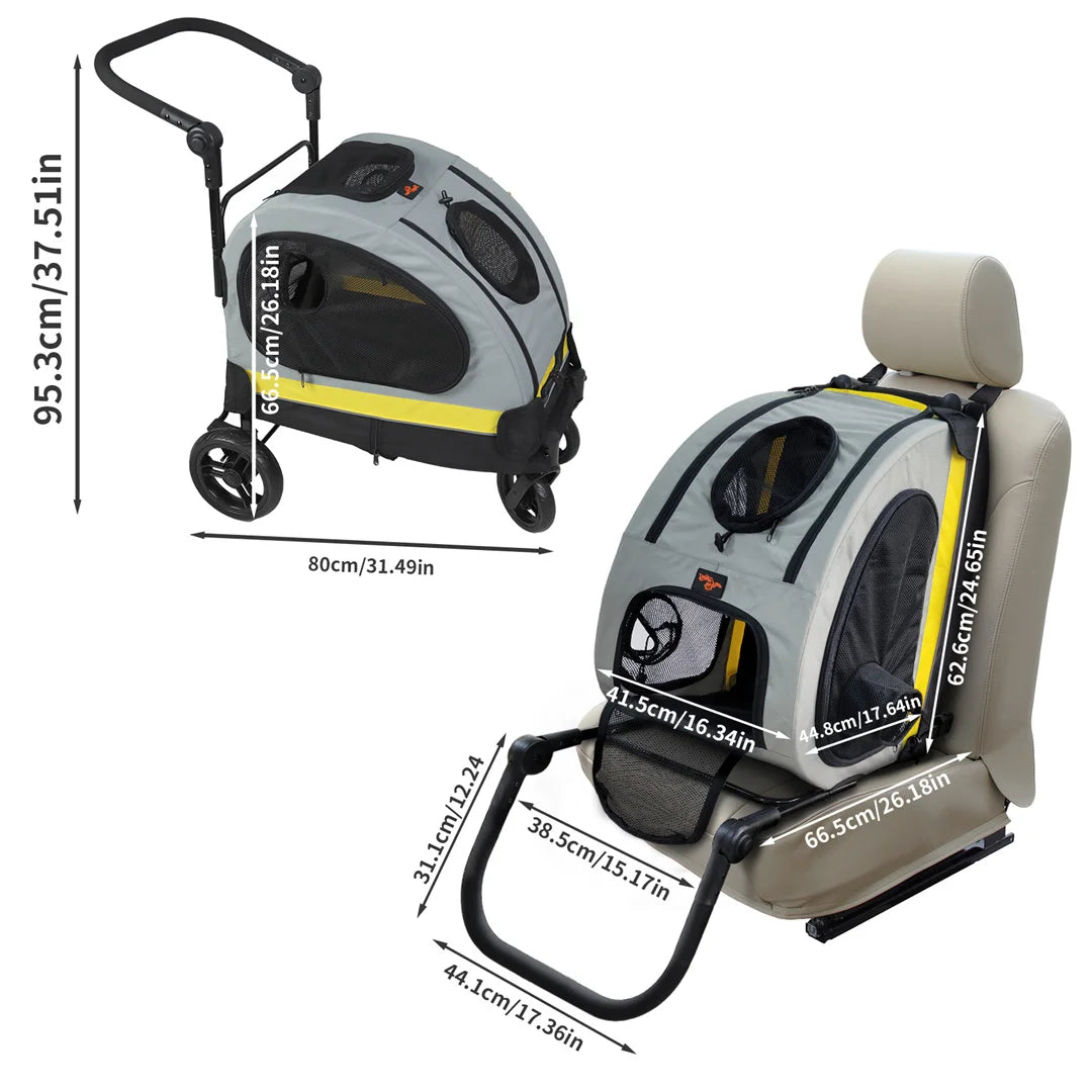 2 in 1 Portable Pet Travel Stroller with Detachable Handle Convertible Car Seat Pushchair for Small Dogs And Cats