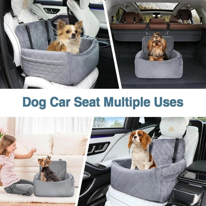1PC Warm Portable Dog Car Seat for Pet Small Medium Dogs with Washable Cushion Bed Safety Belt Storage Pocket for Outdoor Travel