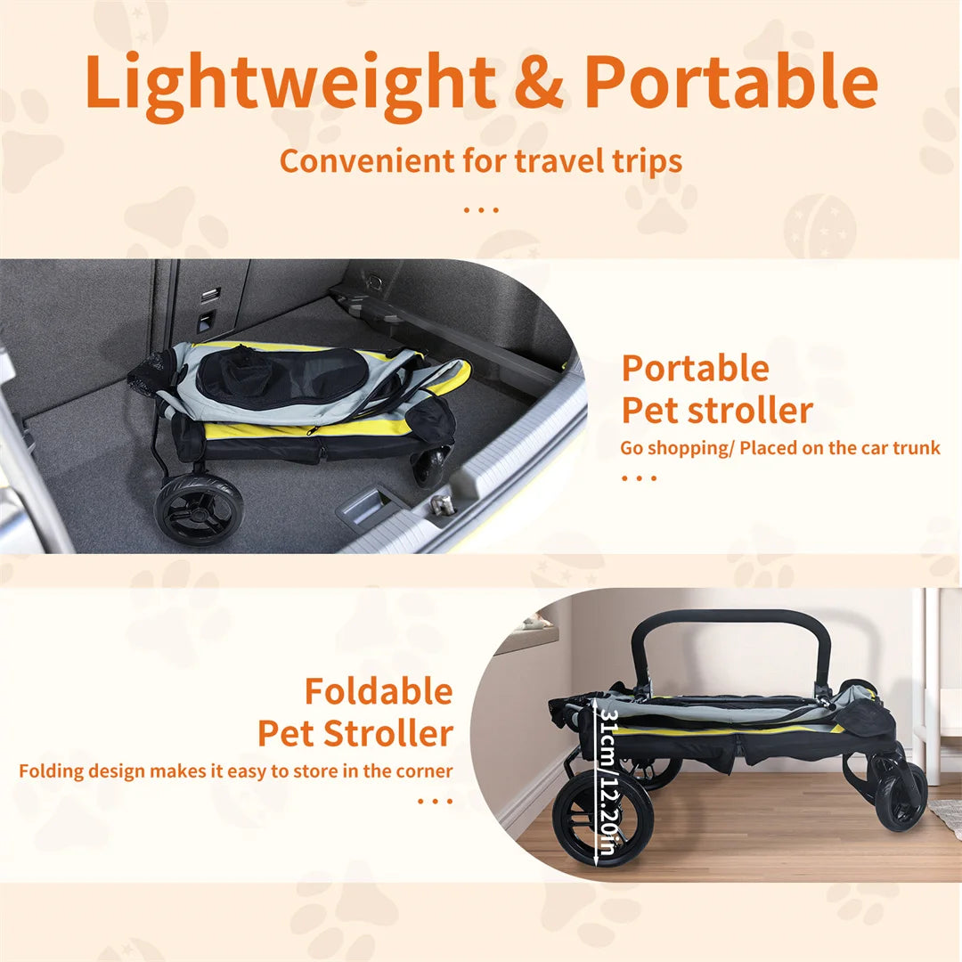 2 in 1 Portable Pet Travel Stroller with Detachable Handle Convertible Car Seat Pushchair for Small Dogs And Cats
