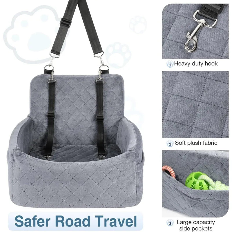 1PC Warm Portable Dog Car Seat for Pet Small Medium Dogs with Washable Cushion Bed Safety Belt Storage Pocket for Outdoor Travel