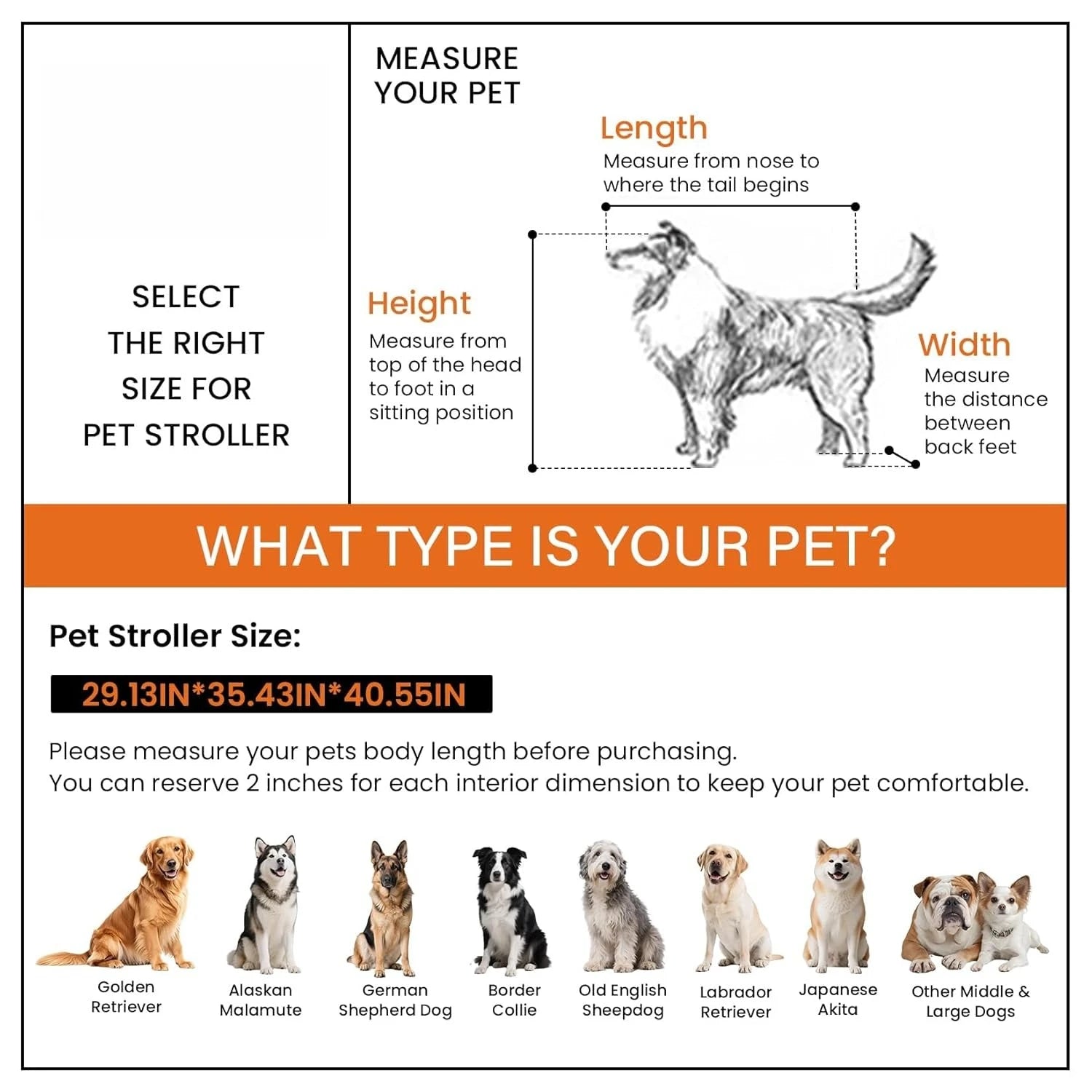 Foldable Dog Buggy Large Dogs: Foldable Dog Trolley up to 42 kg Dog Trolley with Rain Cover, Seat Belt, 4 Wheels & 3 Me