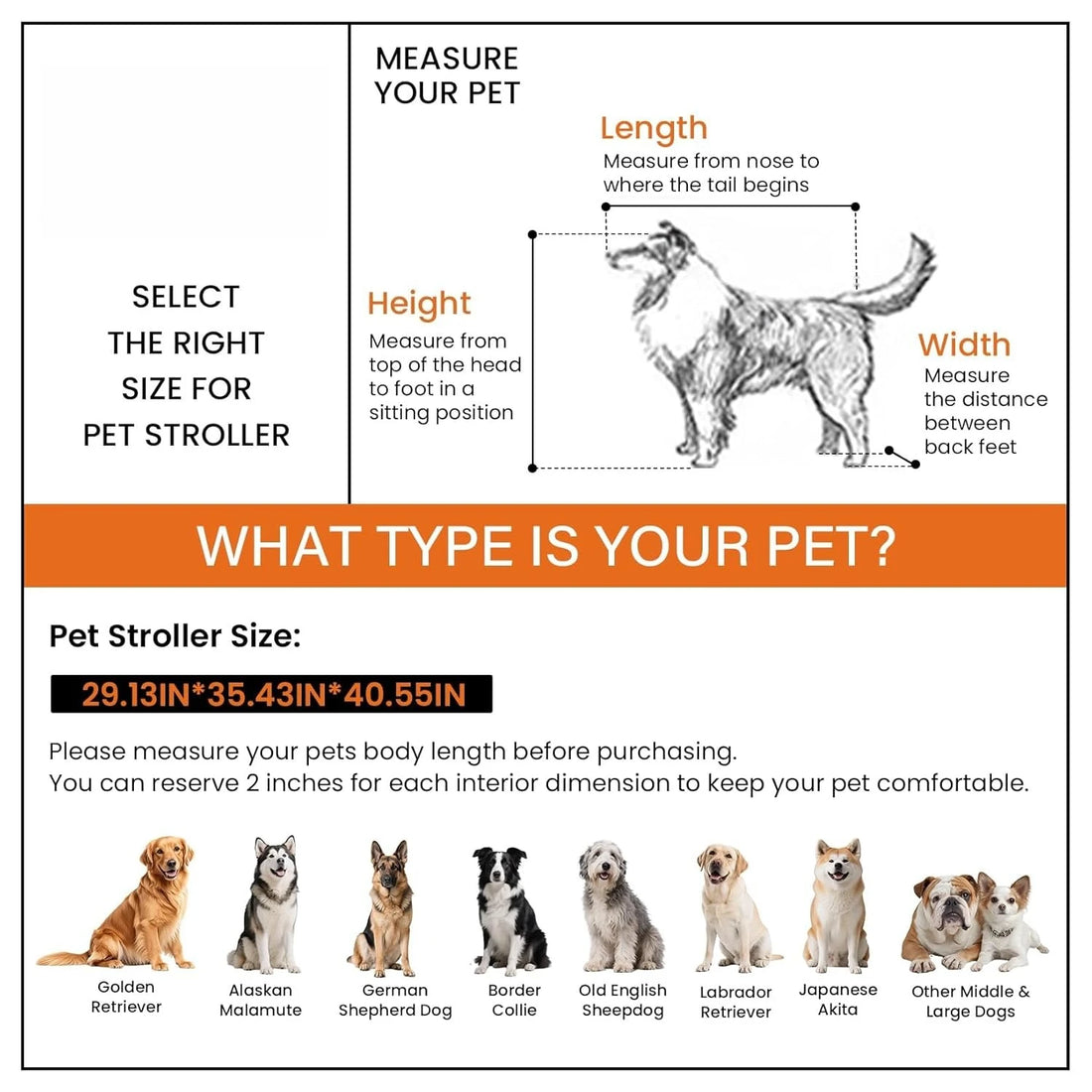 Foldable Dog Buggy Large Dogs: Foldable Dog Trolley up to 42 kg Dog Trolley with Rain Cover, Seat Belt, 4 Wheels & 3 Me