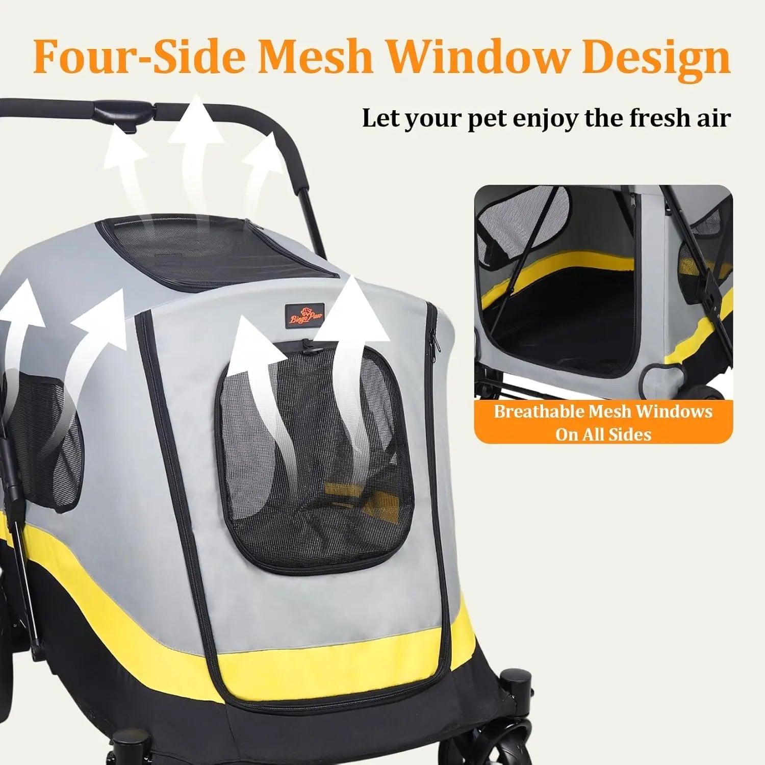 Foldable Dog Buggy Large Dogs: Foldable Dog Trolley up to 42 kg Dog Trolley with Rain Cover, Seat Belt, 4 Wheels & 3 Me