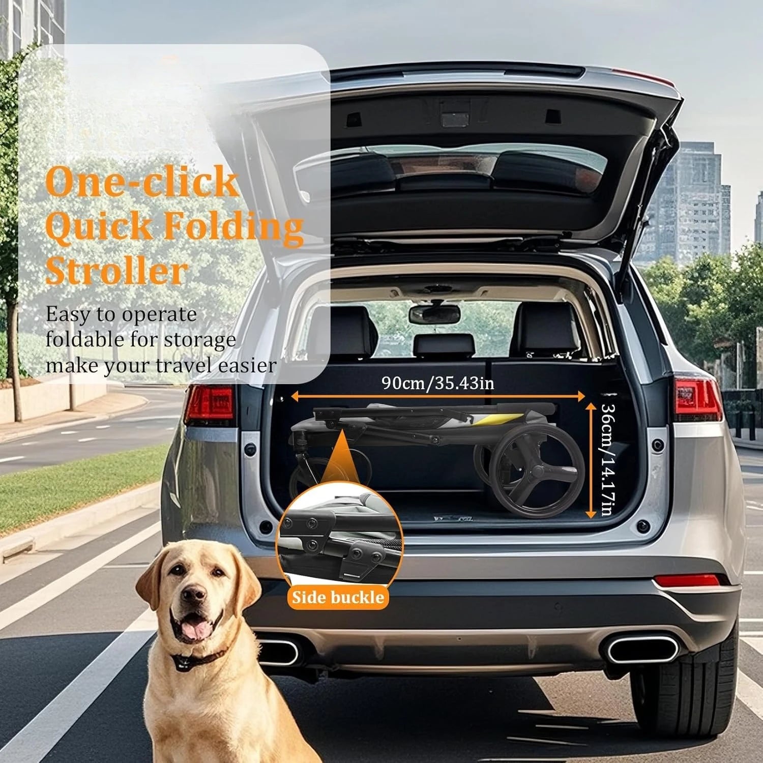 Foldable Dog Buggy Large Dogs: Foldable Dog Trolley up to 42 kg Dog Trolley with Rain Cover, Seat Belt, 4 Wheels & 3 Me