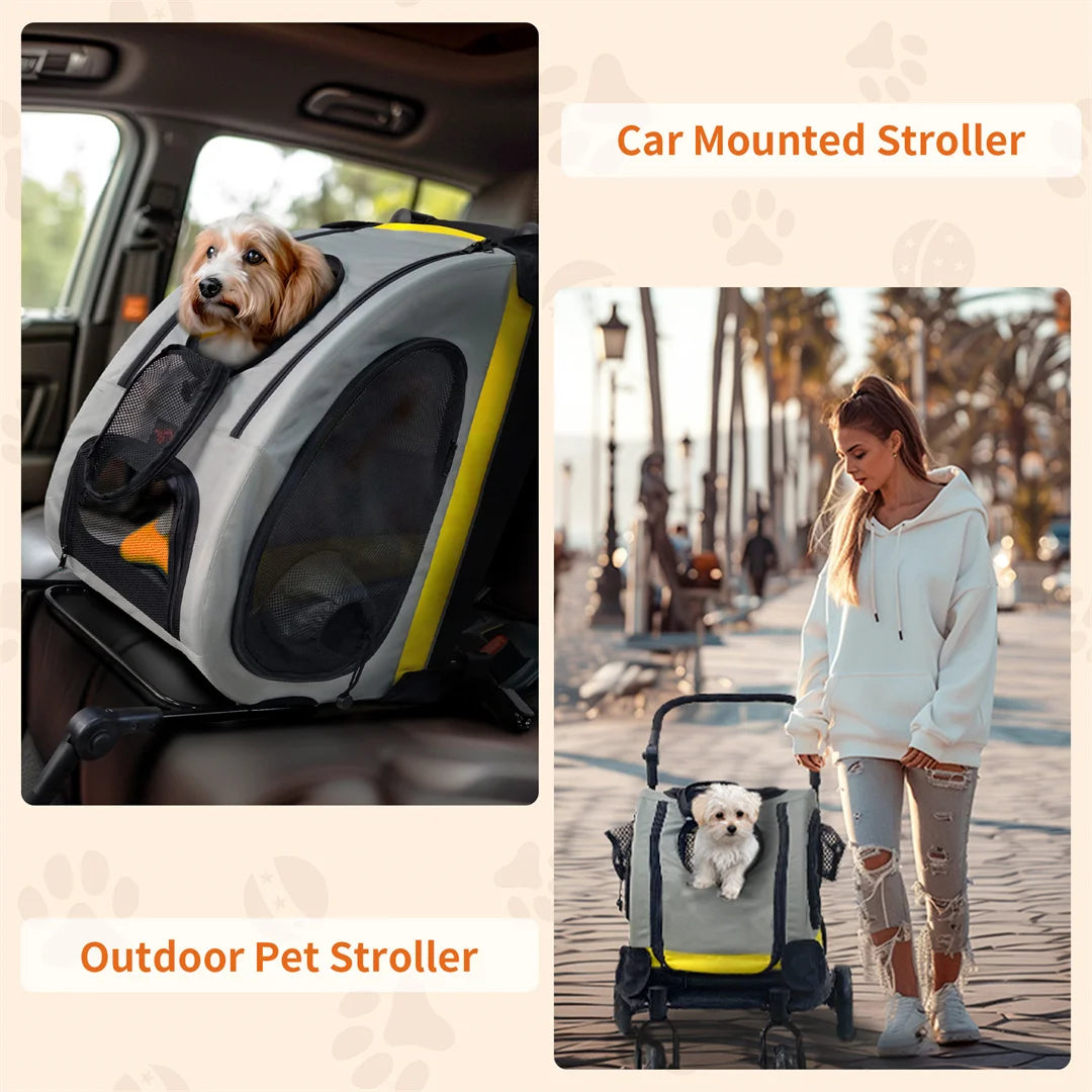 2 in 1 Portable Pet Travel Stroller with Detachable Handle Convertible Car Seat Pushchair for Small Dogs And Cats