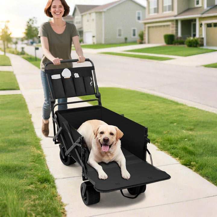 Foldable dog pram with airless all-terrain tyres and adjustable handle for dogs up to 50 kg