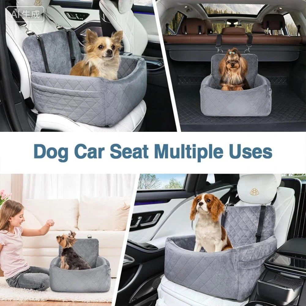 1PC Warm Portable Dog Car Seat for Pet Small Medium Dogs with Washable Cushion Bed Safety Belt Storage Pocket for Outdoor Travel