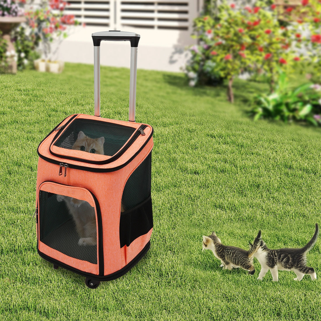 Pet Backpack Fold-Flat Storage Pet Rolling Carrier Tear-Resistant Folding Pet Carrier with Wheels for Travel/Hiking/Walking