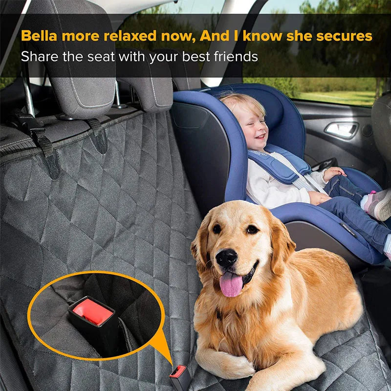 Waterproof foldable dog car seat cover and travel mat in black cloth material for pet protection