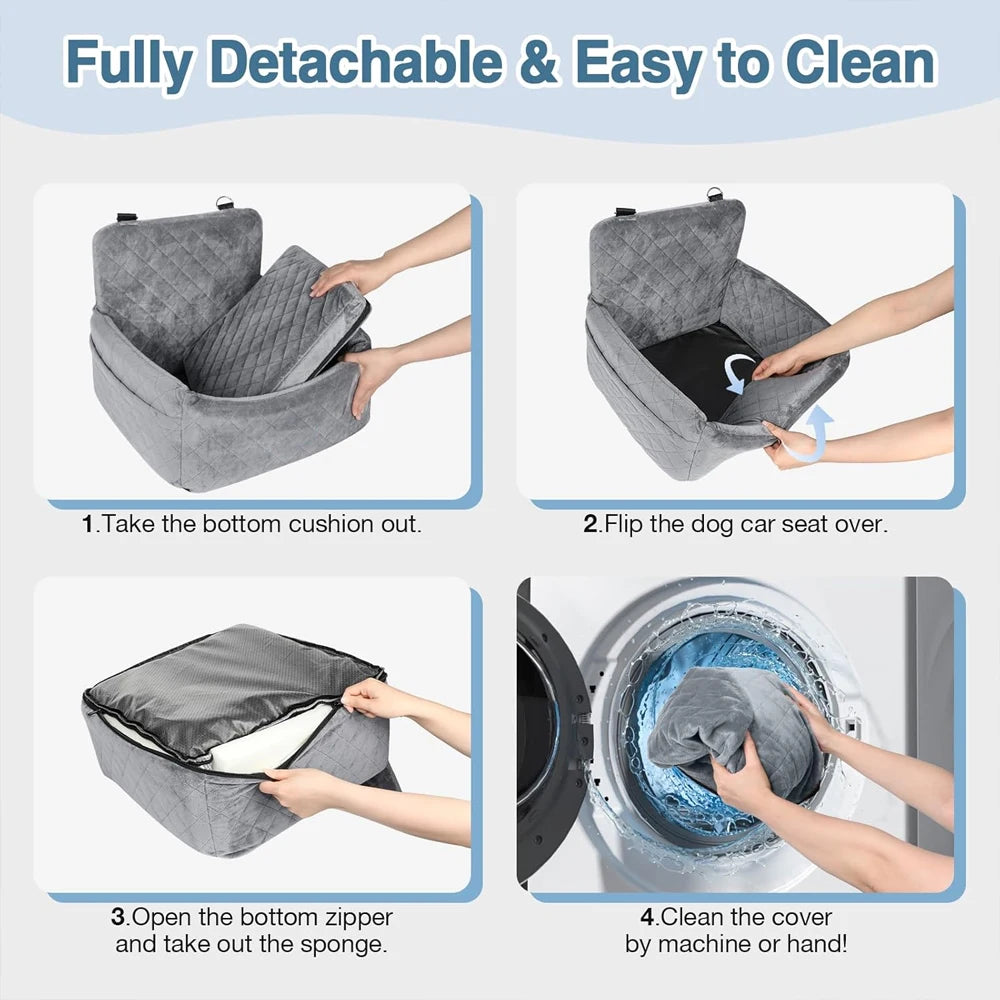 1PC Warm Portable Dog Car Seat for Pet Small Medium Dogs with Washable Cushion Bed Safety Belt Storage Pocket for Outdoor Travel